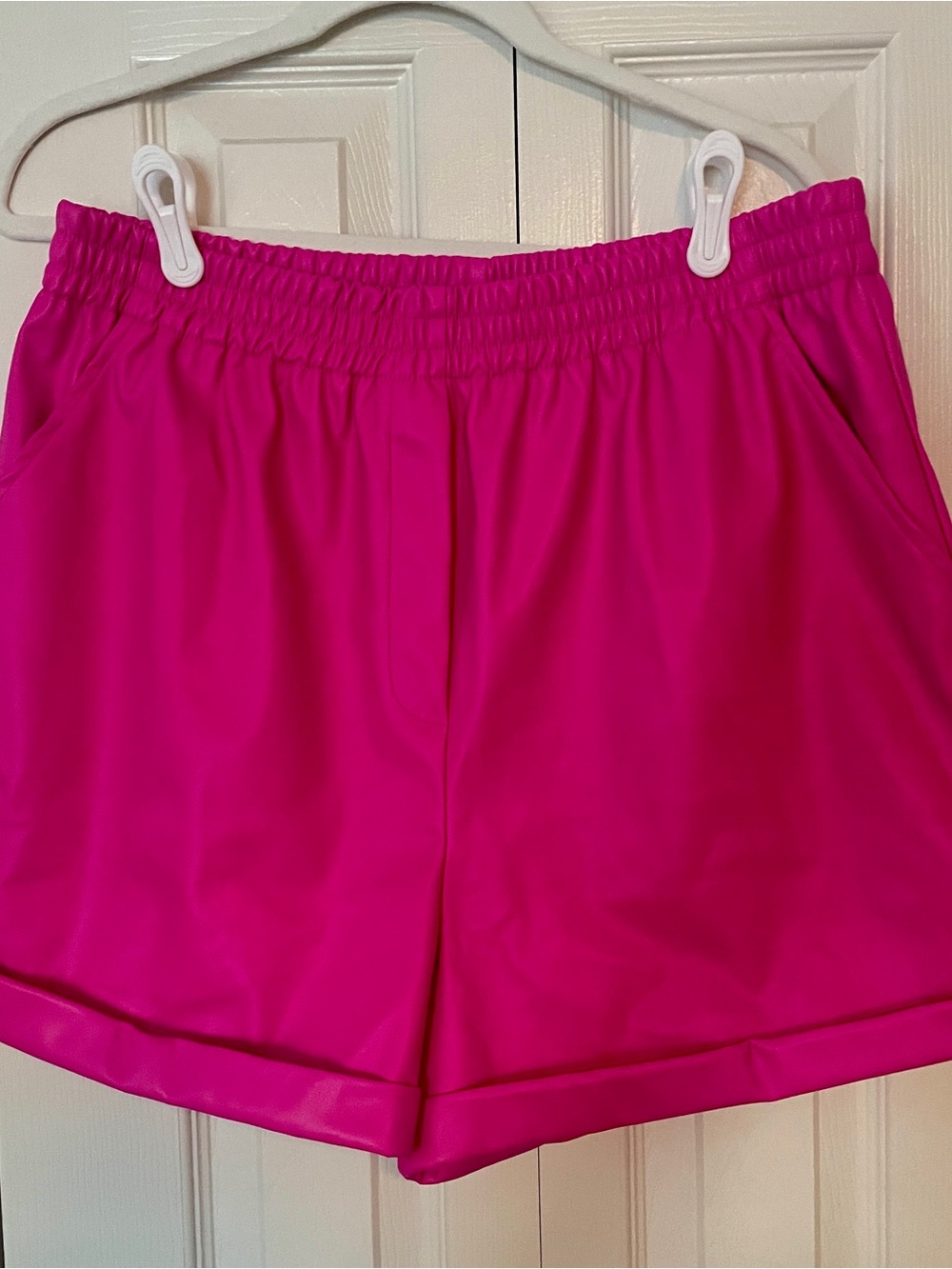 Steve Madden High-Waist Faux Leather Shorts in Hot Pink